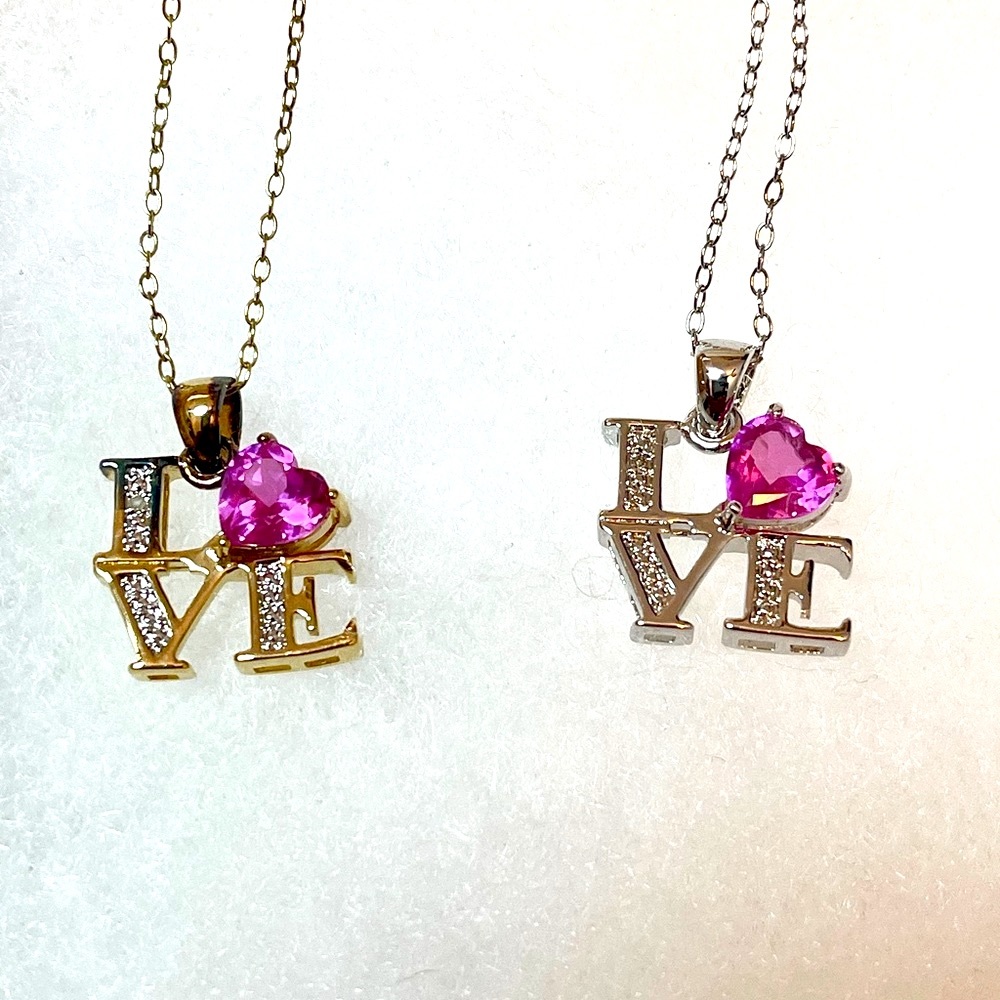 Silver & Gold LOVE ❤️ with Purple Heart Shaped Diamond Necklace